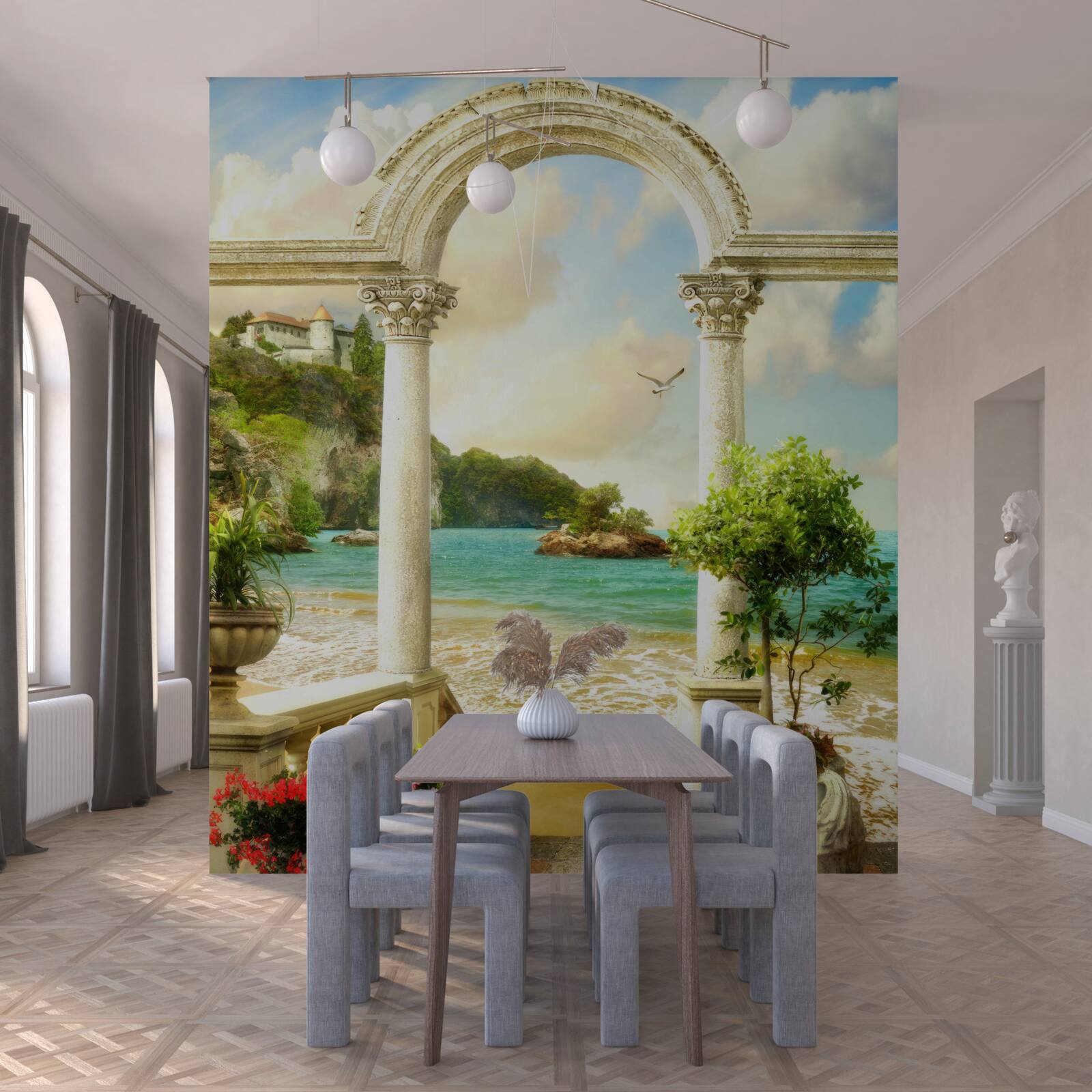 Fotobehang pilaar op een zandkust