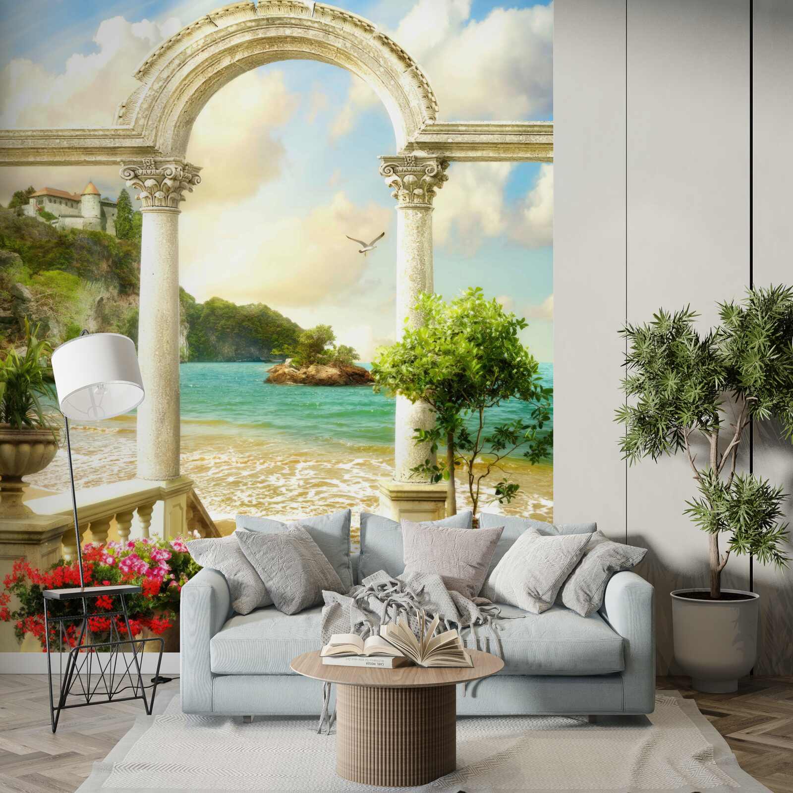 Fotobehang pilaar op een zandkust