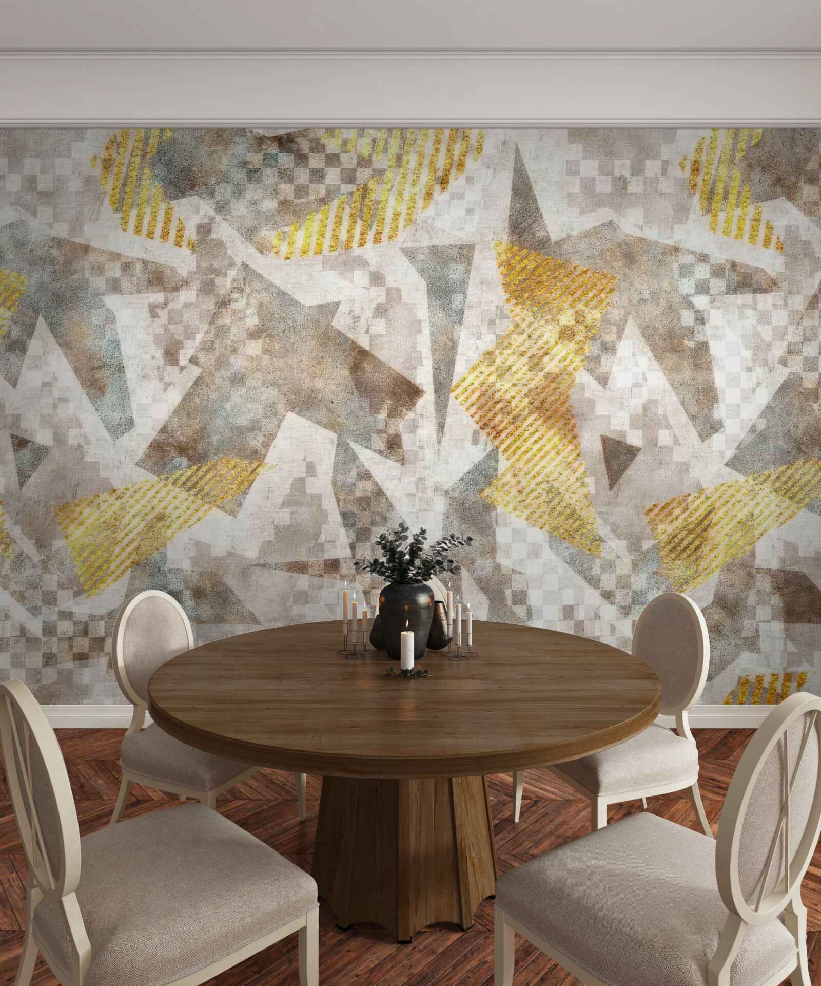 Fotobehang figuren in abstracte vormen en kleuren