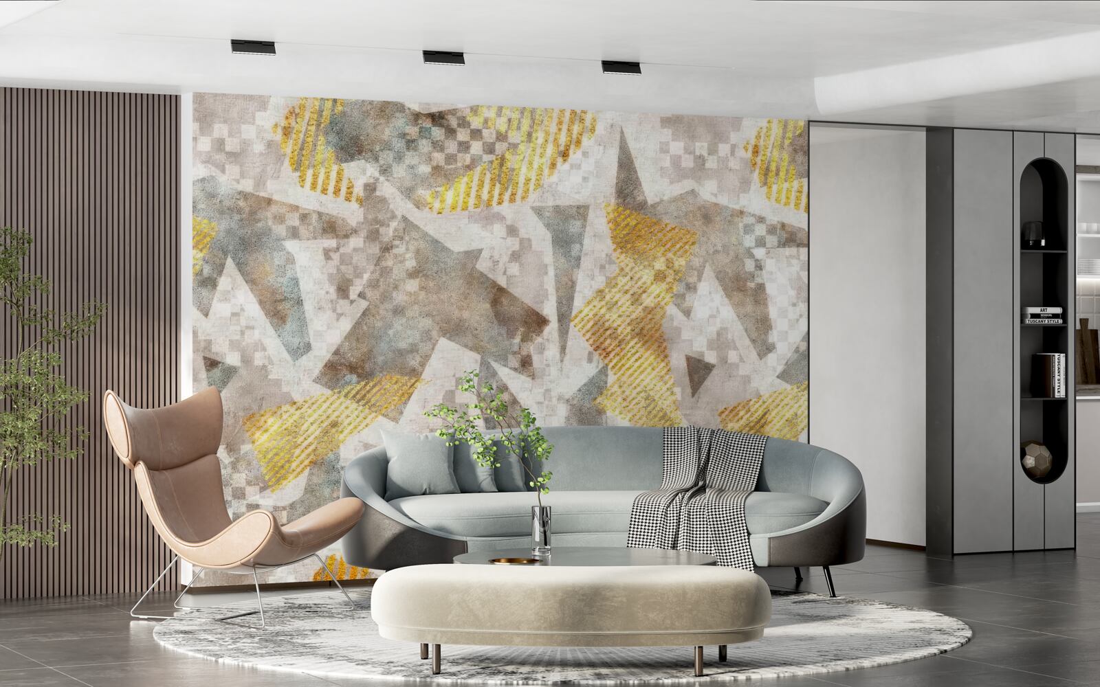 Fotobehang figuren in abstracte vormen en kleuren