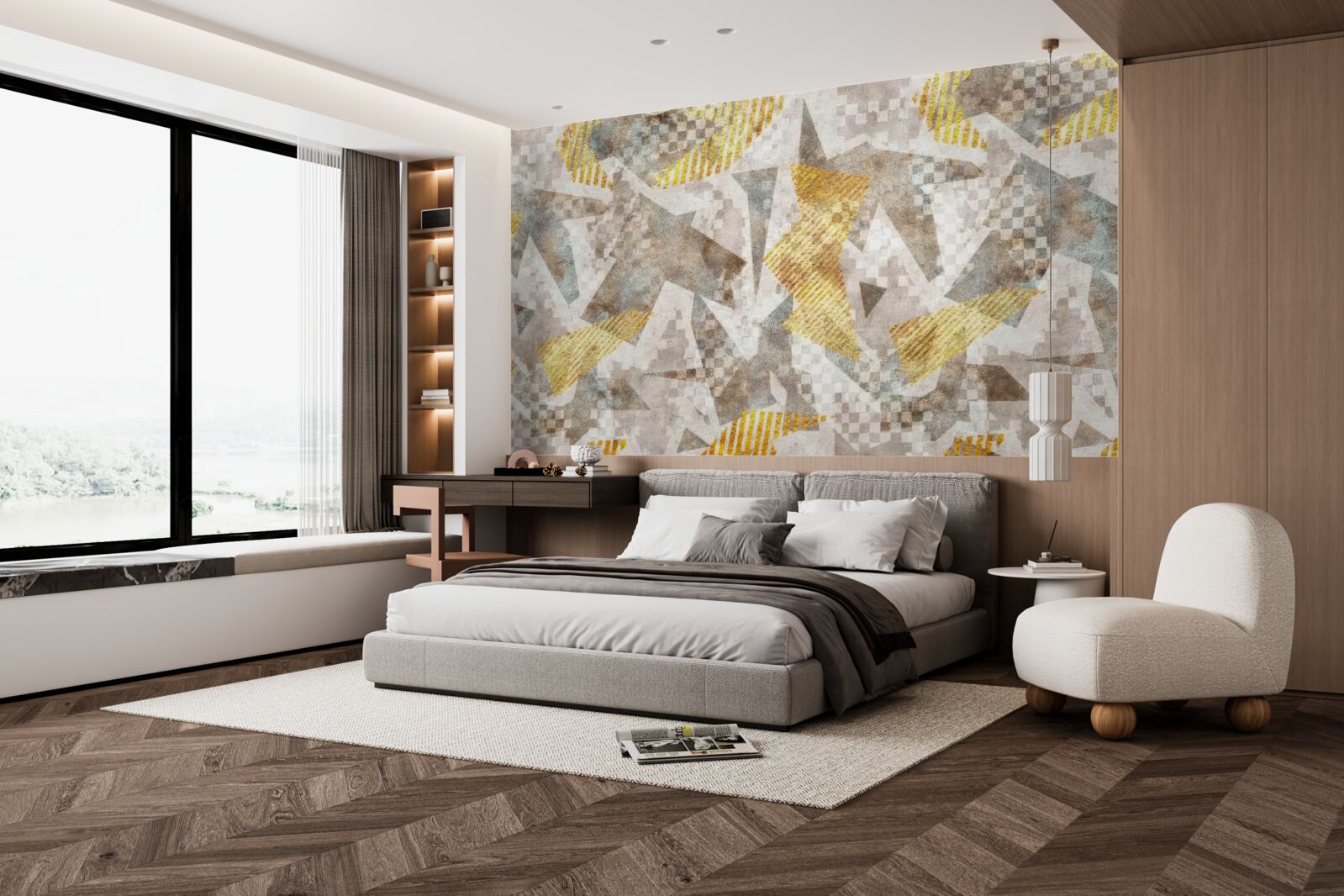 Fotobehang figuren in abstracte vormen en kleuren