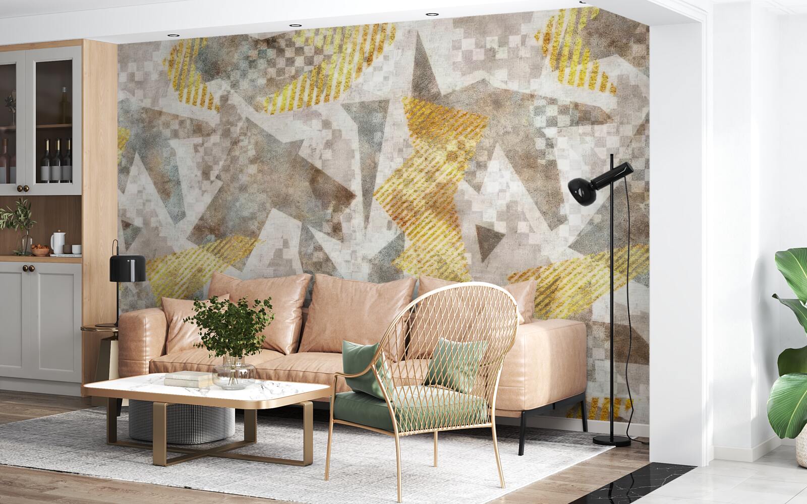 Fotobehang figuren in abstracte vormen en kleuren