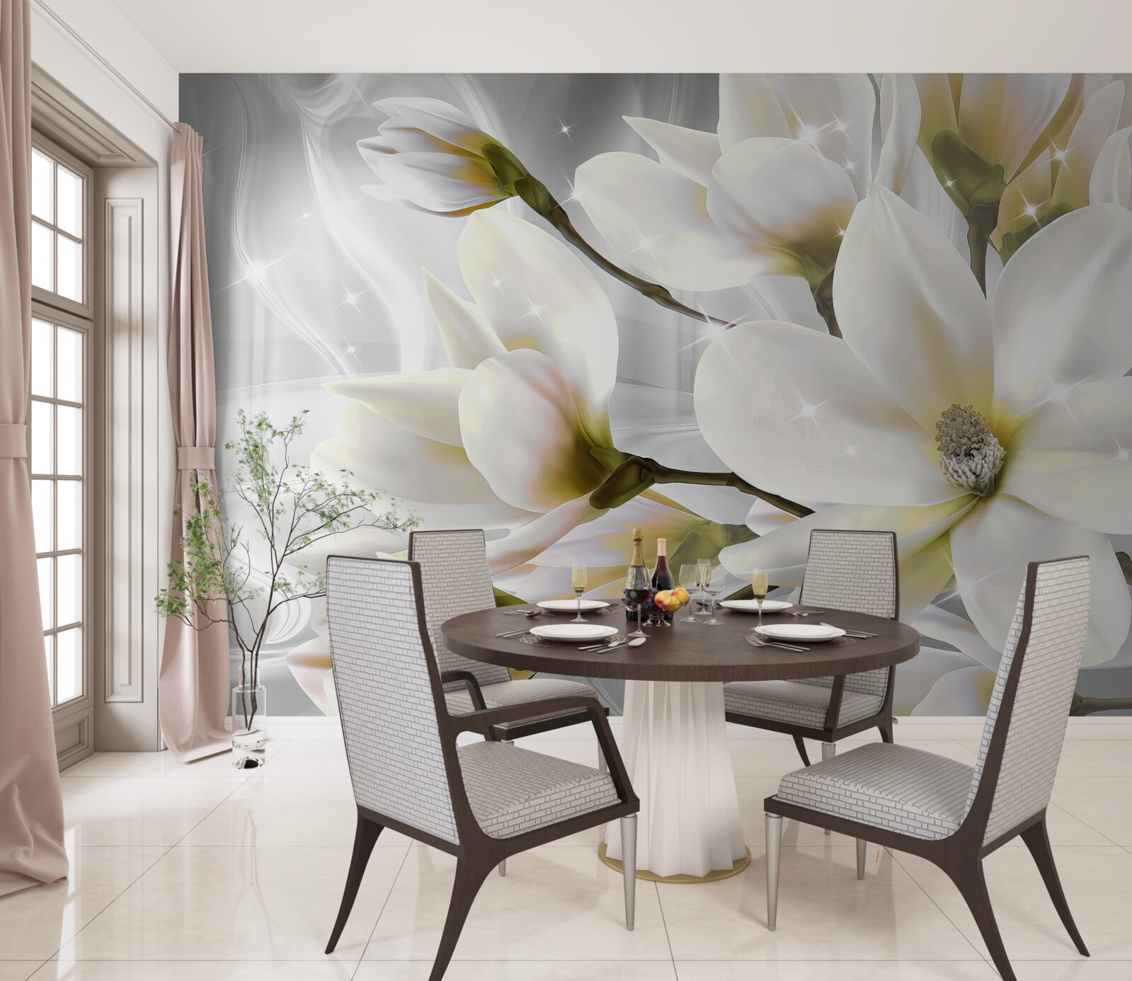 Fotobehang grote sneeuwwitte prachtige bloemen