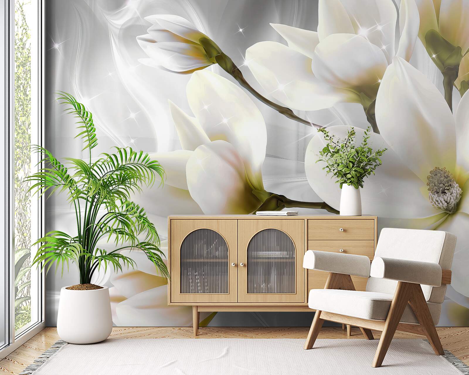 Fotobehang grote sneeuwwitte prachtige bloemen