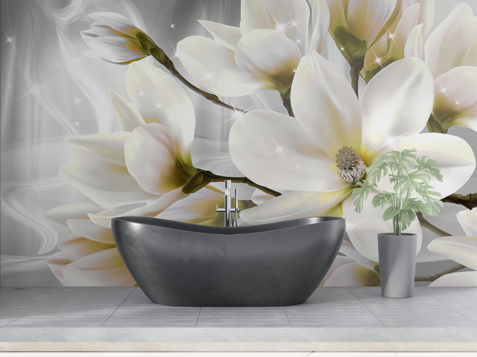 Fotobehang grote sneeuwwitte prachtige bloemen