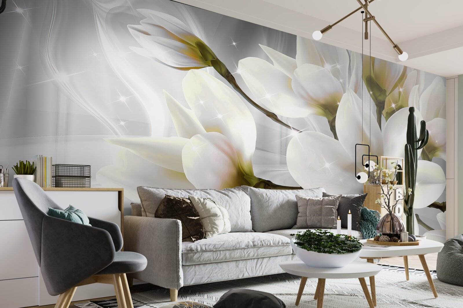 Fotobehang grote sneeuwwitte prachtige bloemen