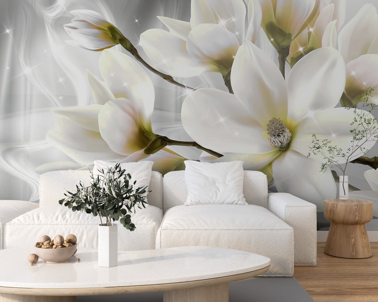 Fotobehang grote sneeuwwitte prachtige bloemen