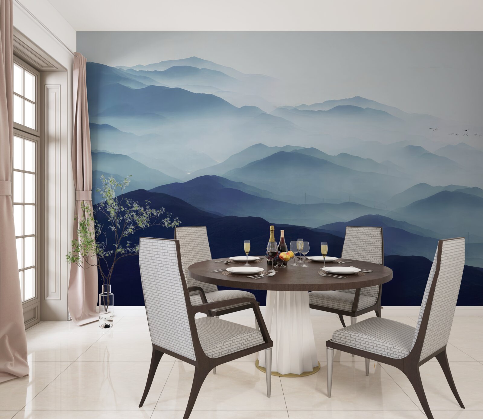 Fotobehang heuvels gehuld in dichte mist