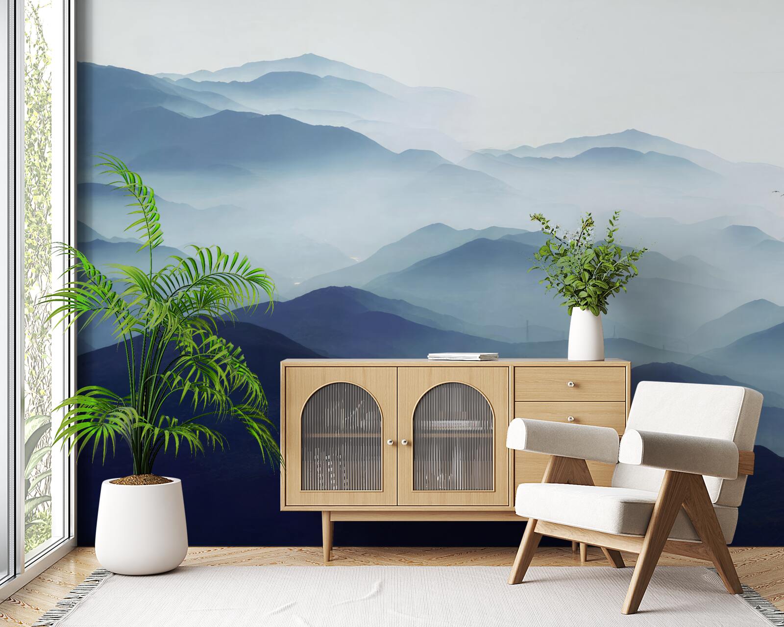 Fotobehang heuvels gehuld in dichte mist