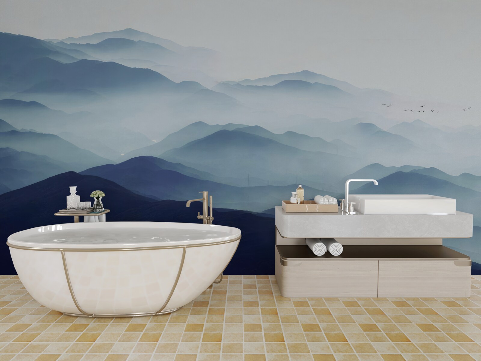 Fotobehang heuvels gehuld in dichte mist