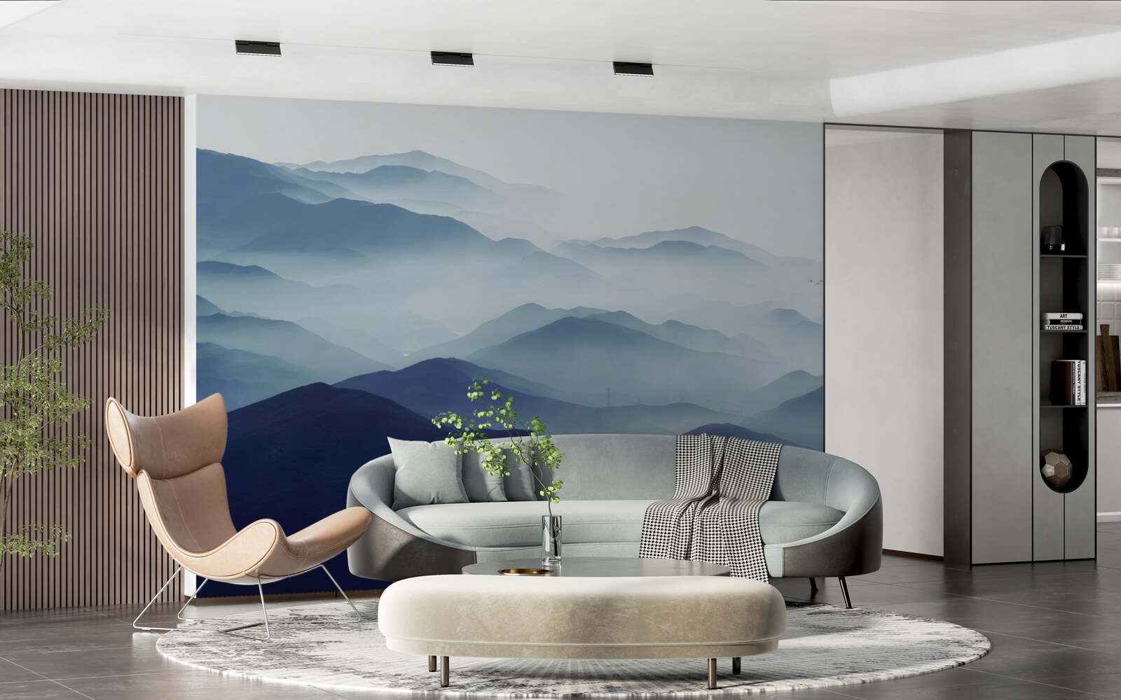 Fotobehang heuvels gehuld in dichte mist