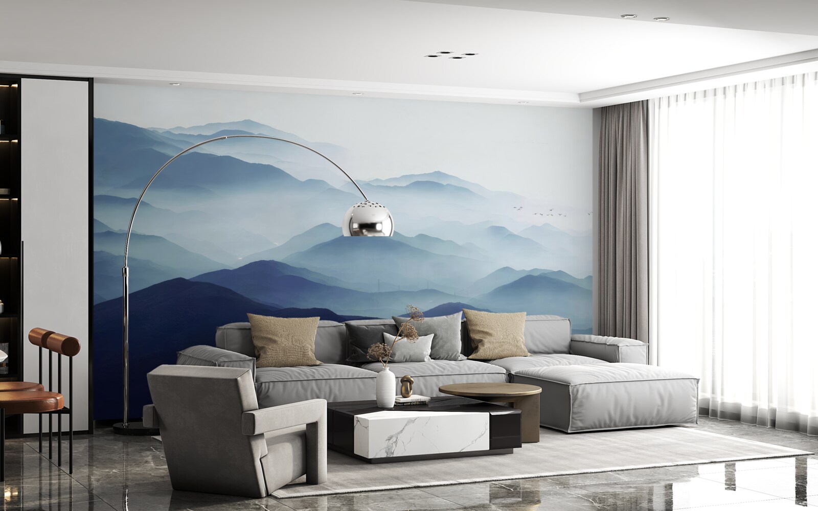 Fotobehang heuvels gehuld in dichte mist