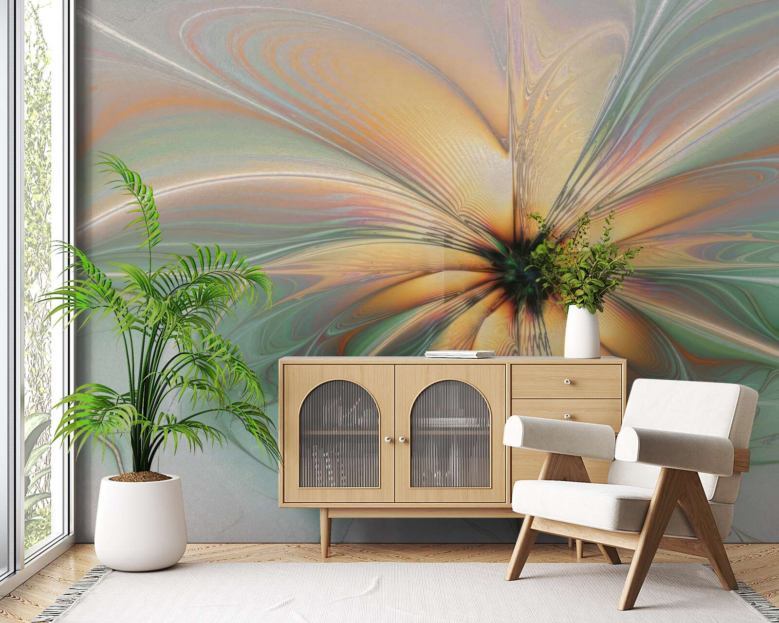 Fotobehang kleuren uitgespreid om een bloem te vormen