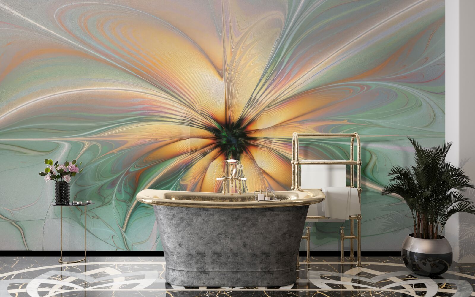 Fotobehang kleuren uitgespreid om een bloem te vormen