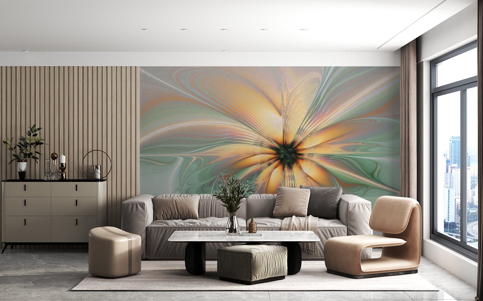 Fotobehang kleuren uitgespreid om een bloem te vormen