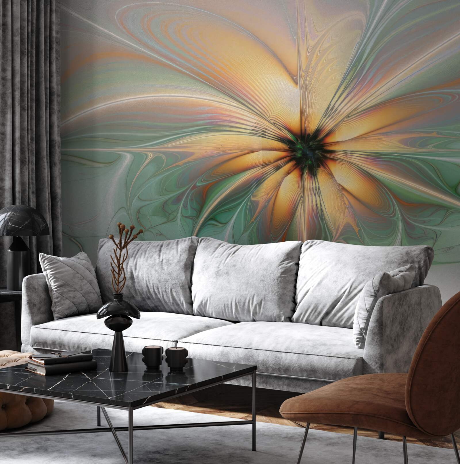 Fotobehang kleuren uitgespreid om een bloem te vormen