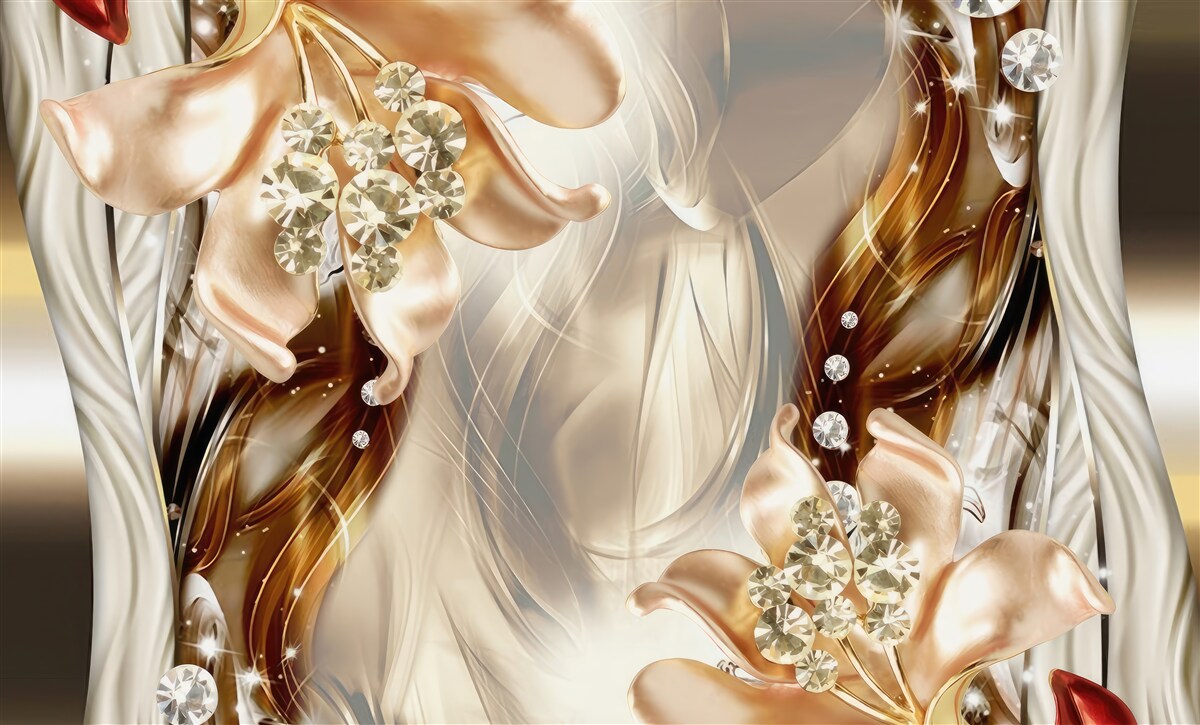 Fotobehang gouden bloemen met stenen decoraties