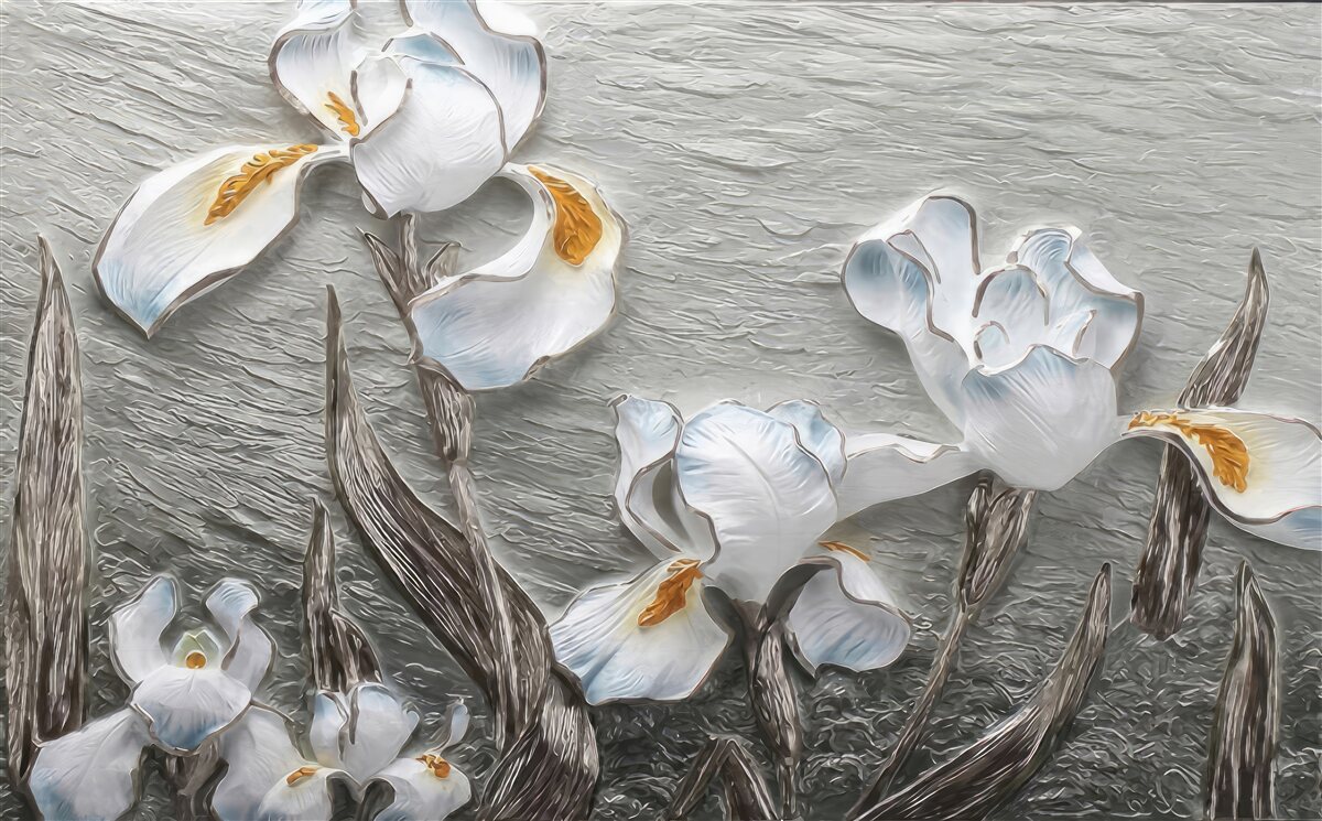 Fotobehang volumineuze witte bloemen op de foto