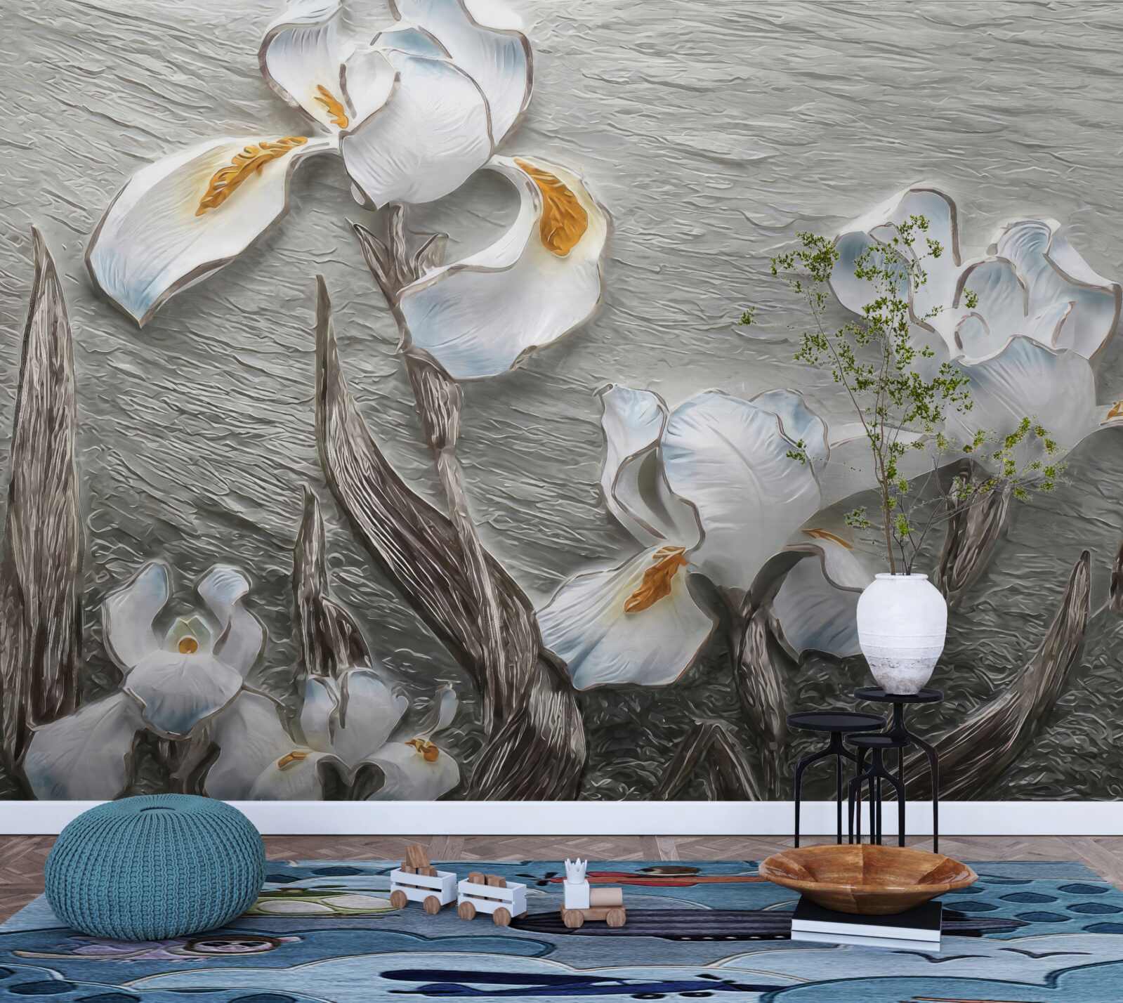 Fotobehang volumineuze witte bloemen op de foto