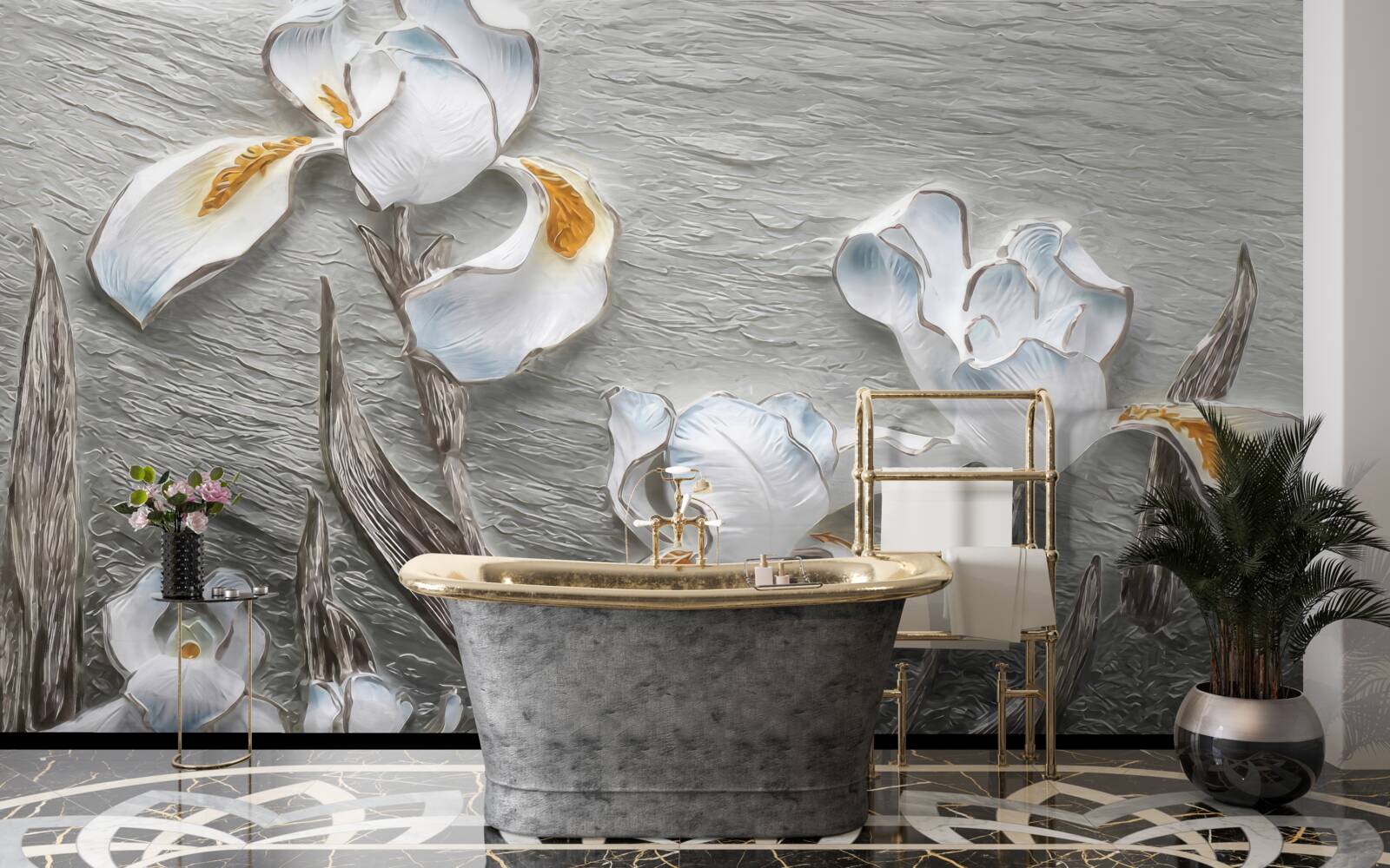 Fotobehang volumineuze witte bloemen op de foto