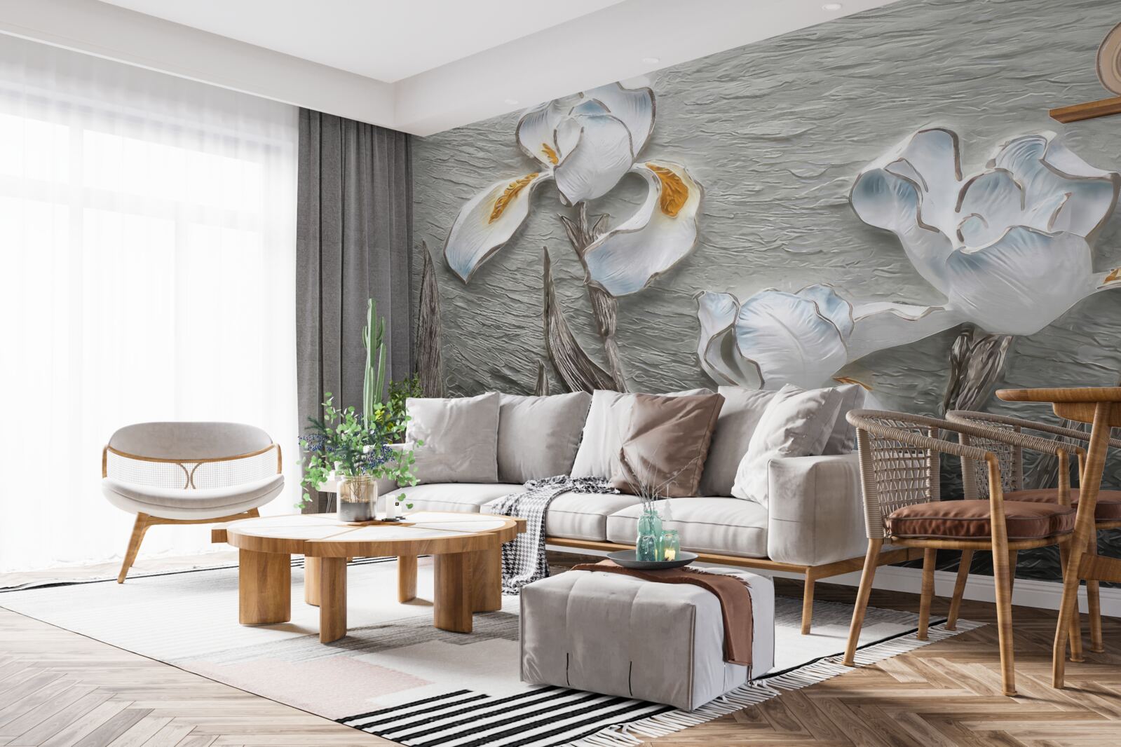 Fotobehang volumineuze witte bloemen op de foto