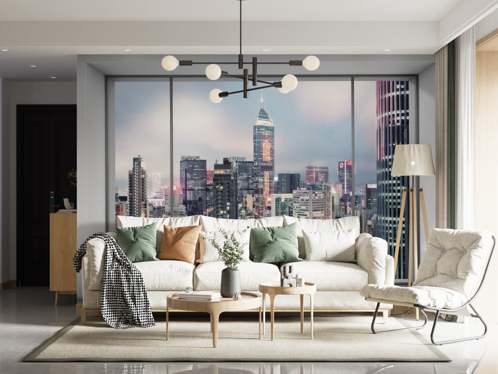 Fotobehang avond stadslandschap dat zich opent vanuit het raam