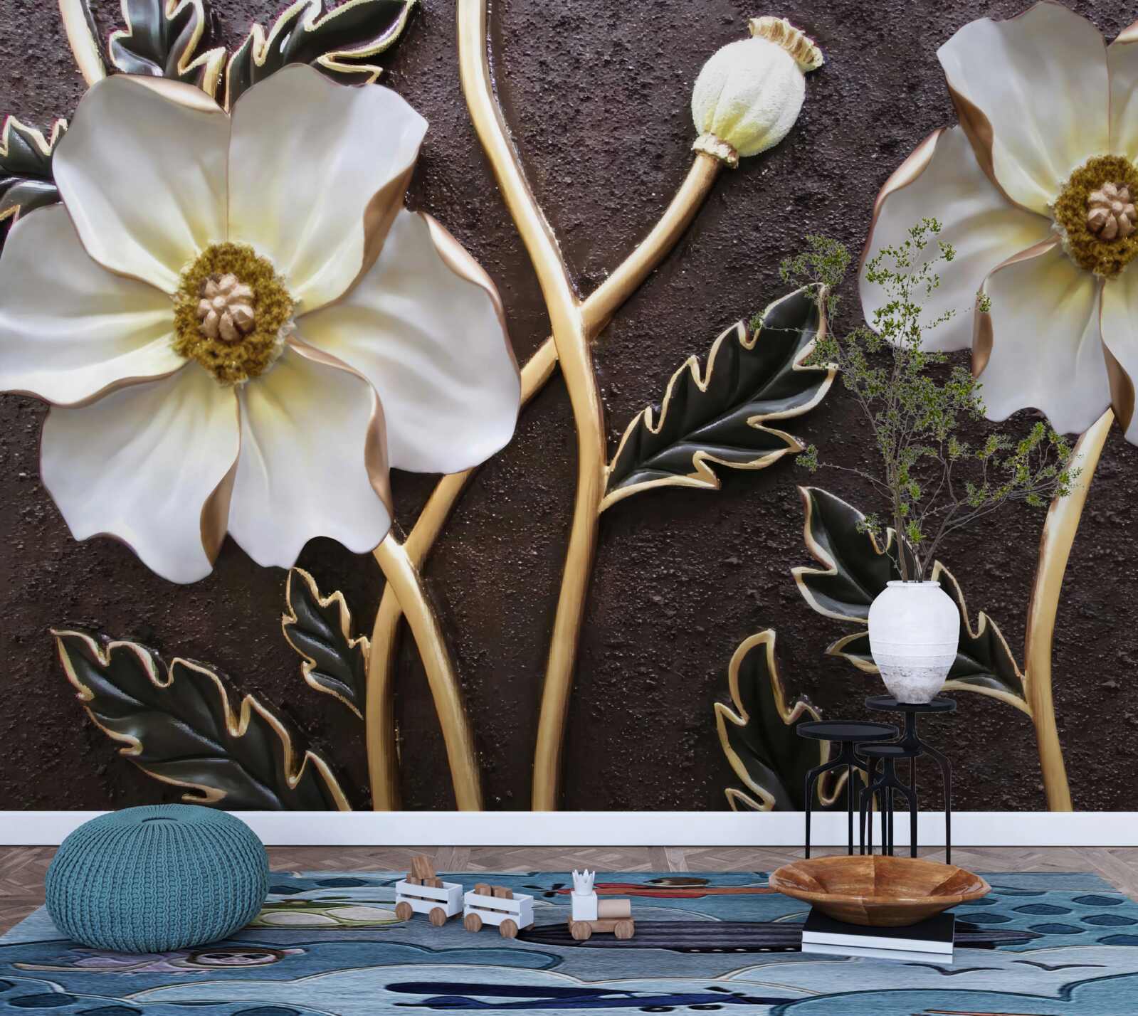 Fotobehang grote witte bloemen