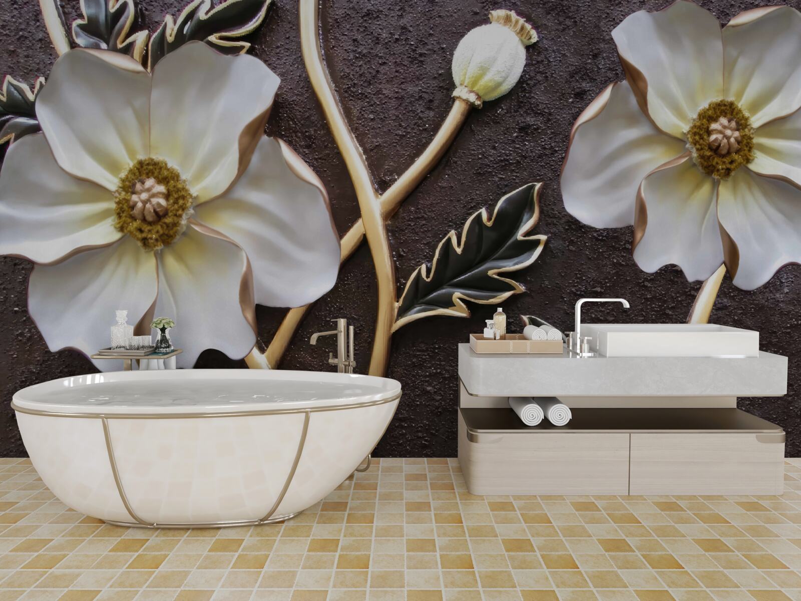 Fotobehang grote witte bloemen