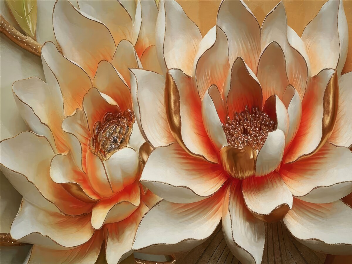 Fotobehang grote crème bloemen