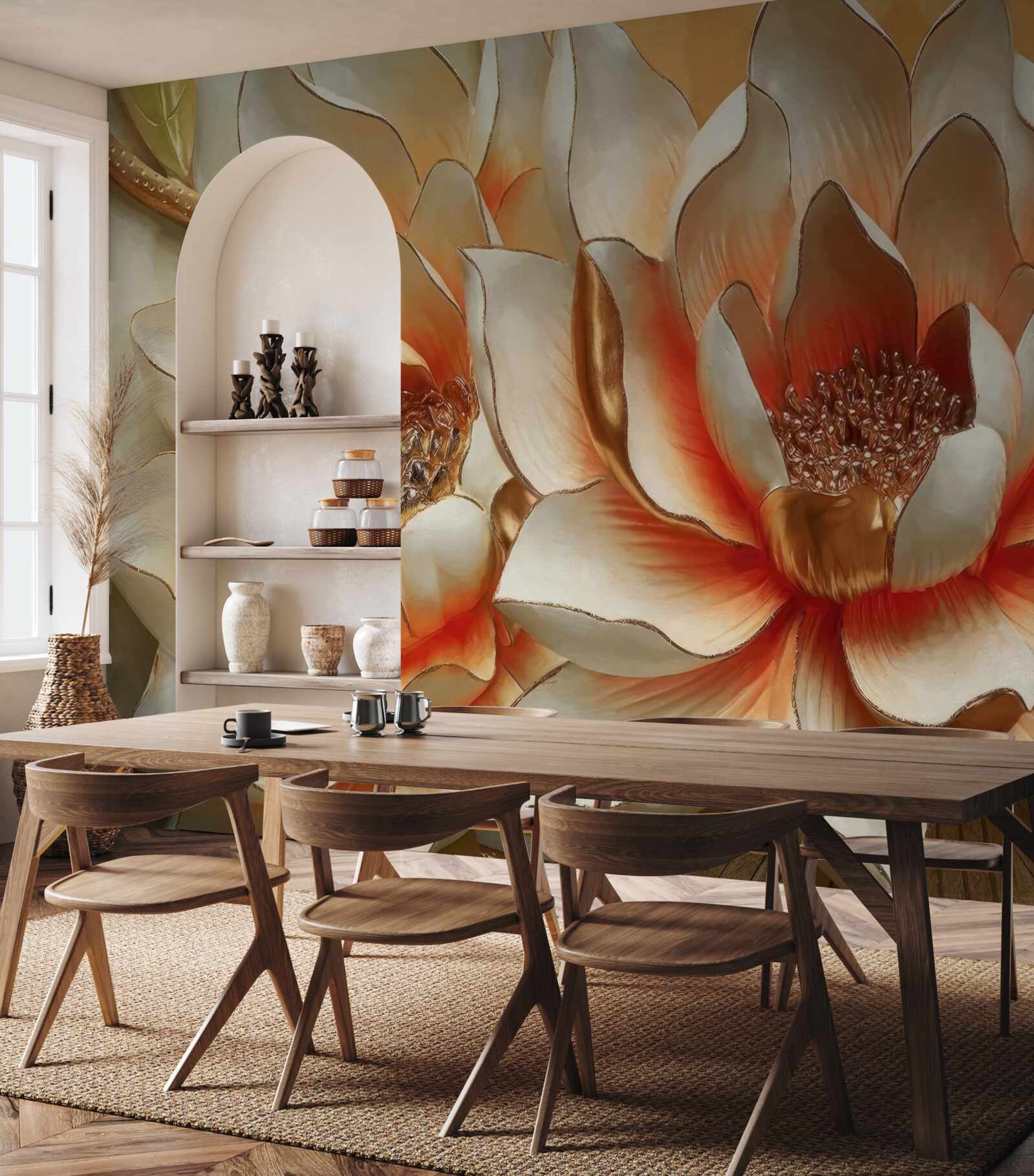 Fotobehang grote crème bloemen