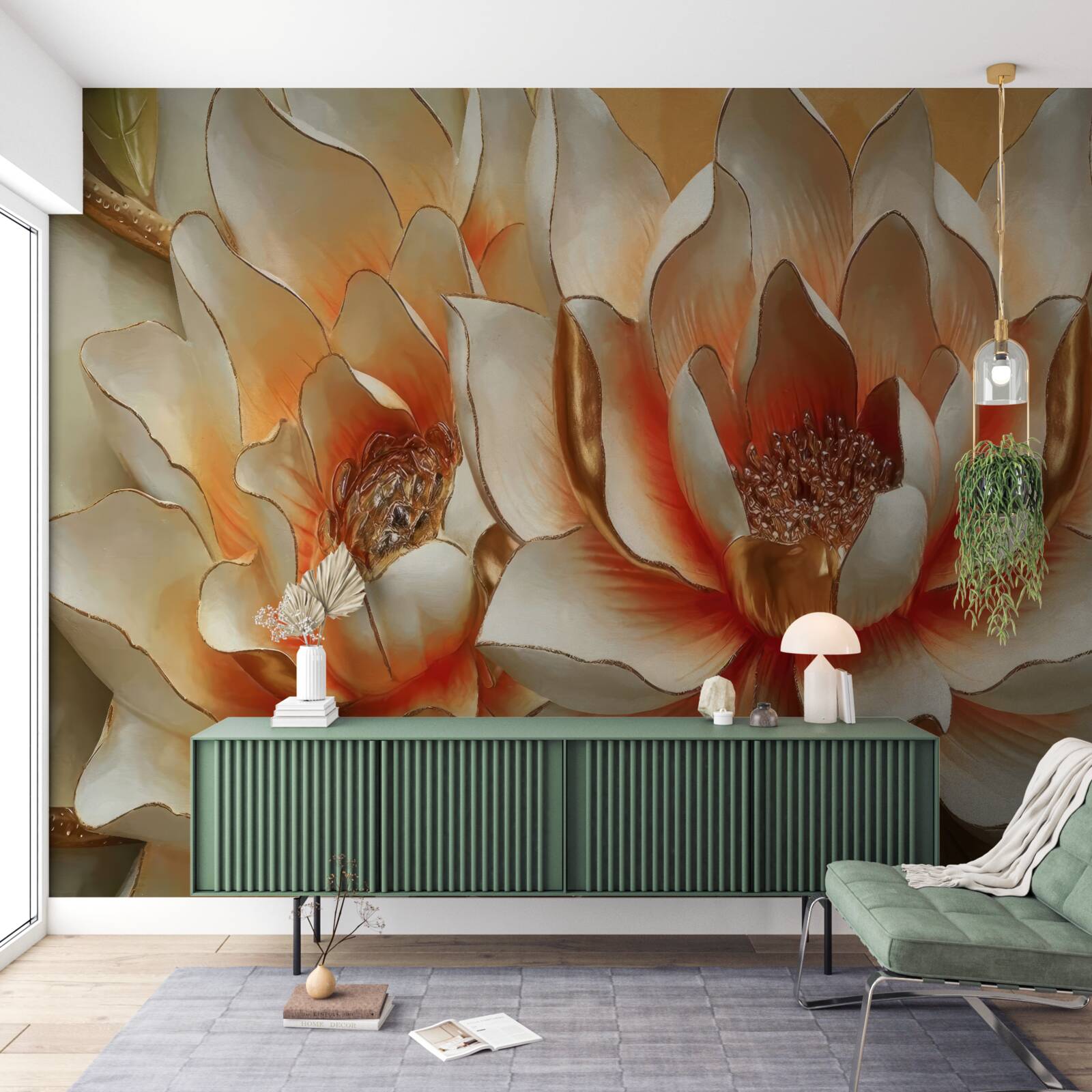 Fotobehang grote crème bloemen