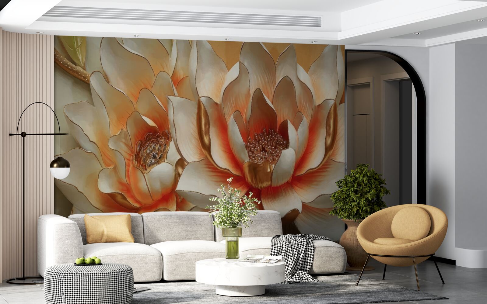 Fotobehang grote crème bloemen