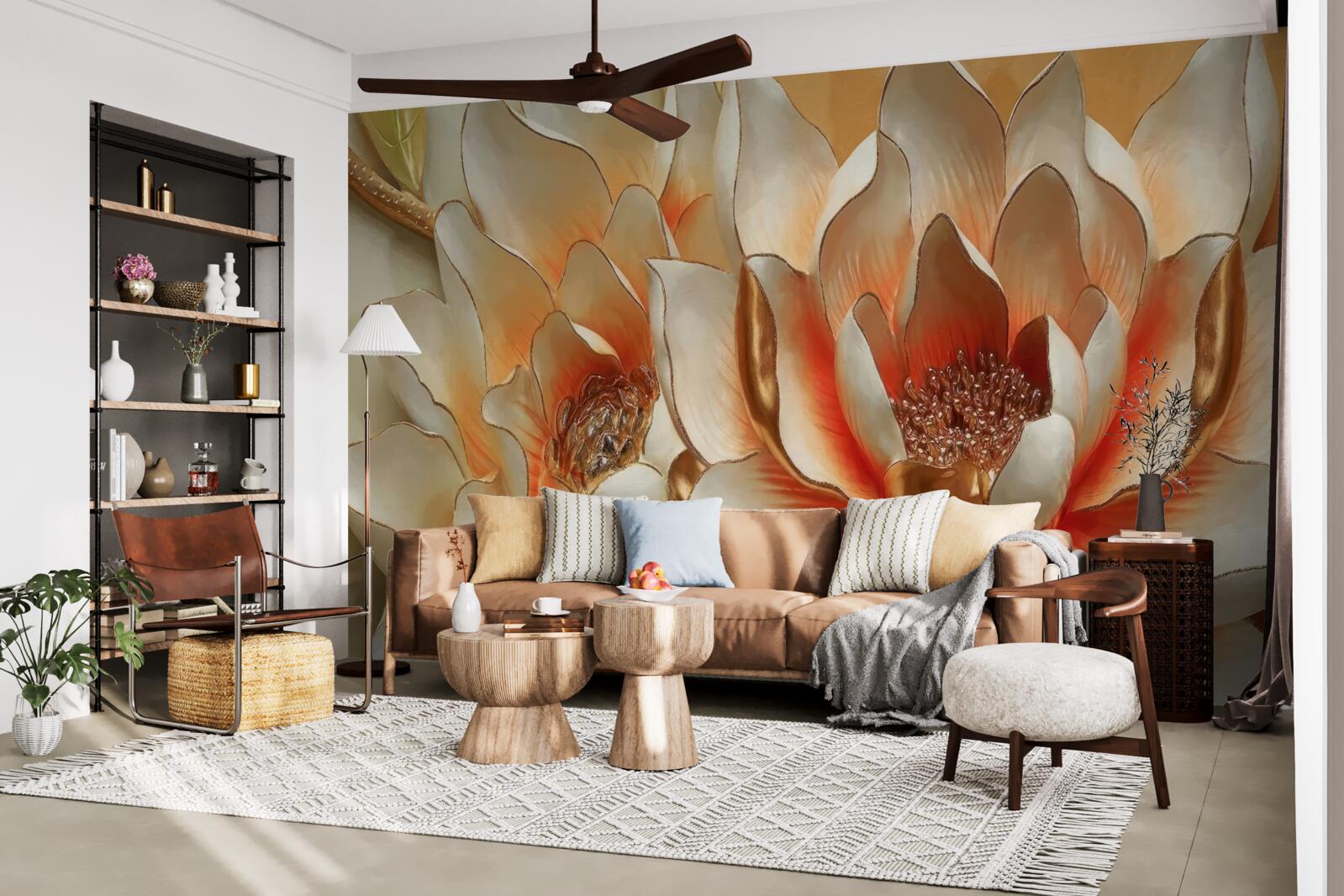 Fotobehang grote crème bloemen