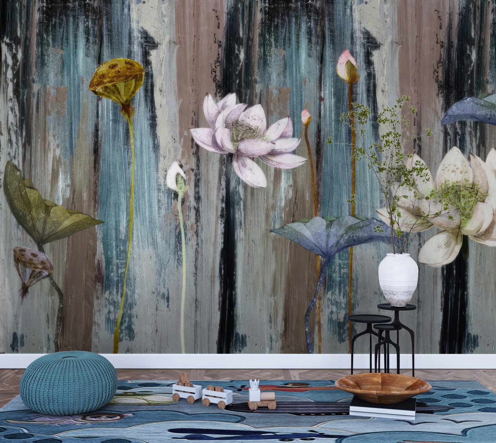 Fotobehang verven en bloemenstreken