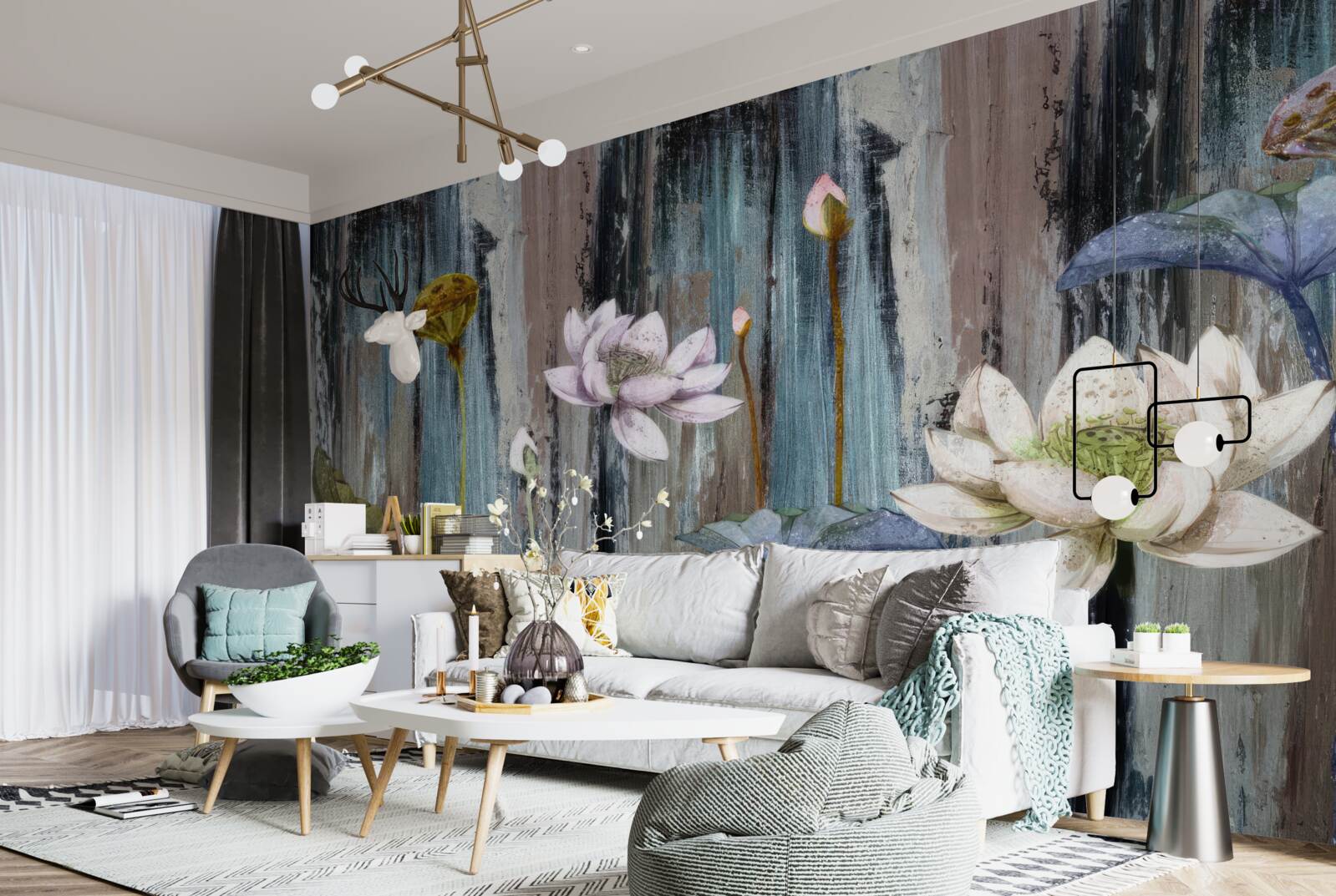 Fotobehang verven en bloemenstreken