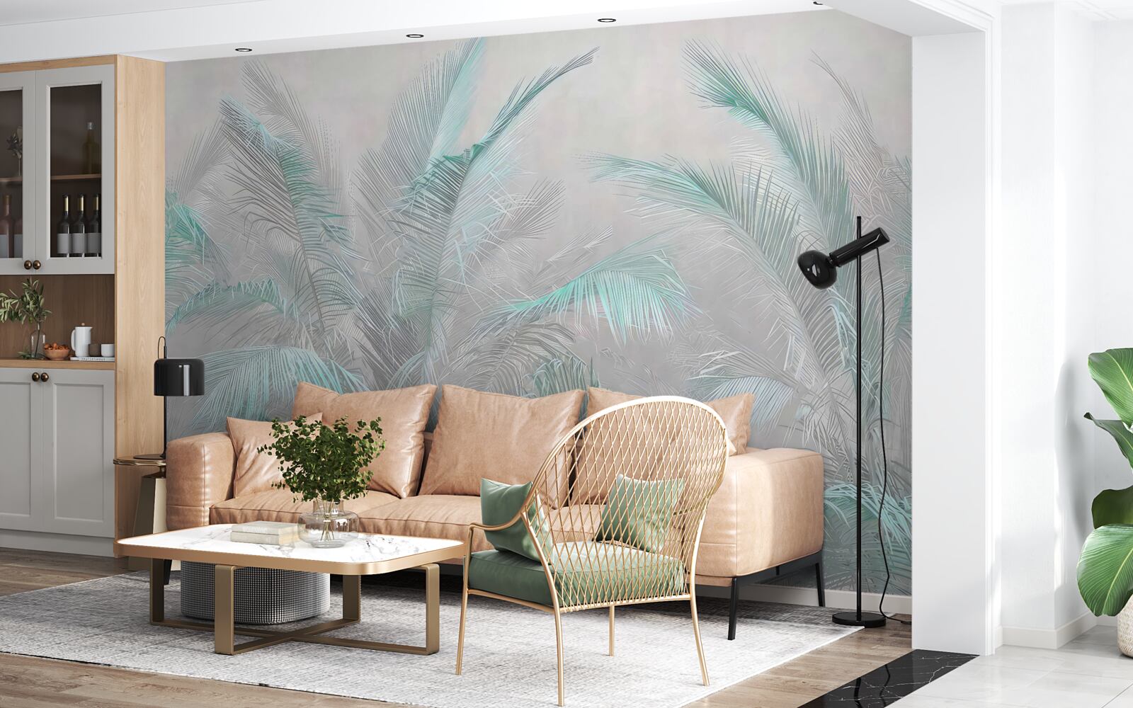 Fotobehang mist die de bladeren omhult