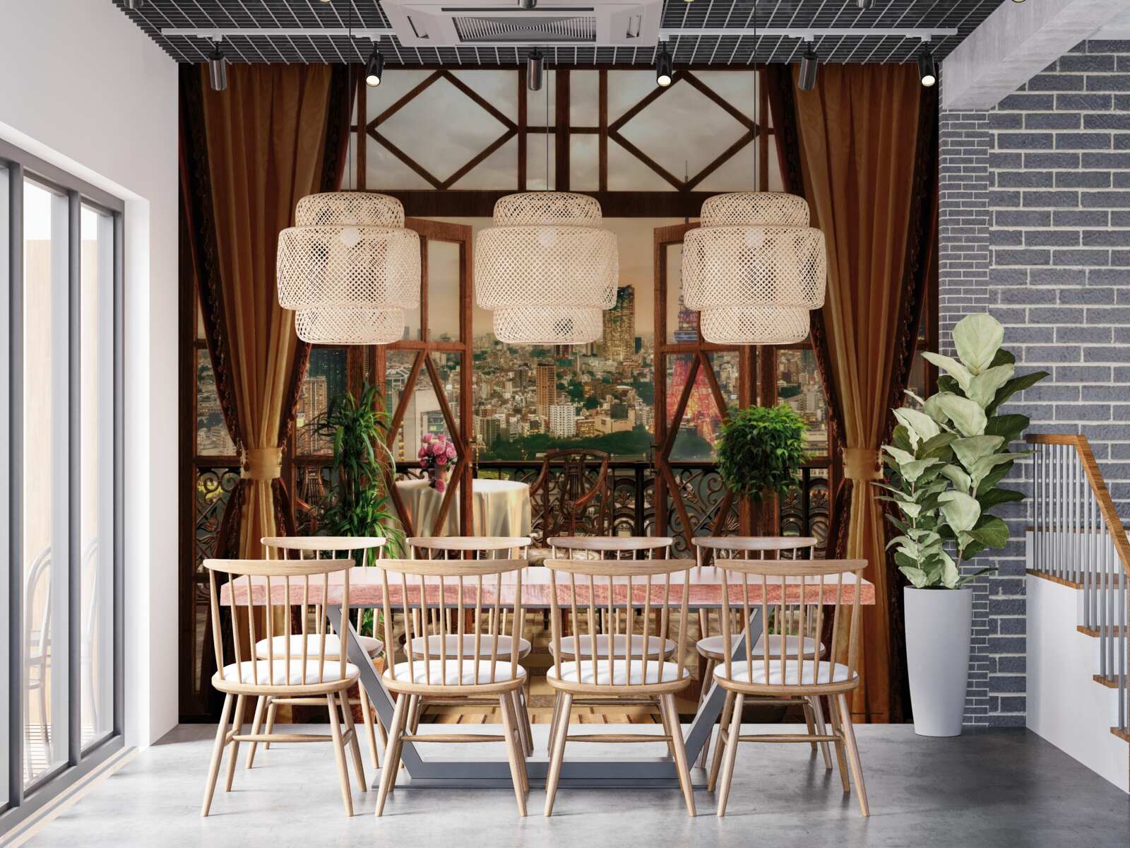 Fotobehang indrukwekkend uitzicht over de stad vanaf het balkon