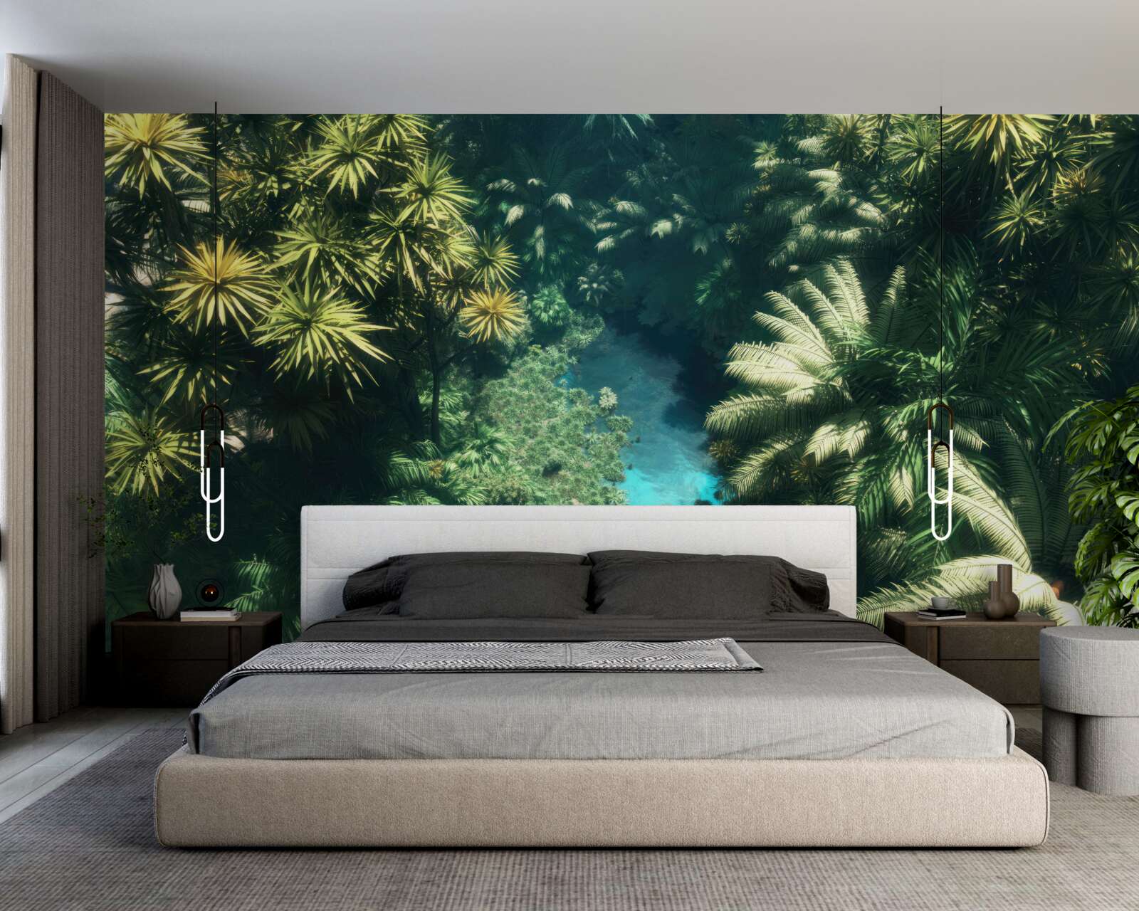 Fotobehang panoramisch uitzicht op het gebladerte en het wateroppervlak van bovenaf