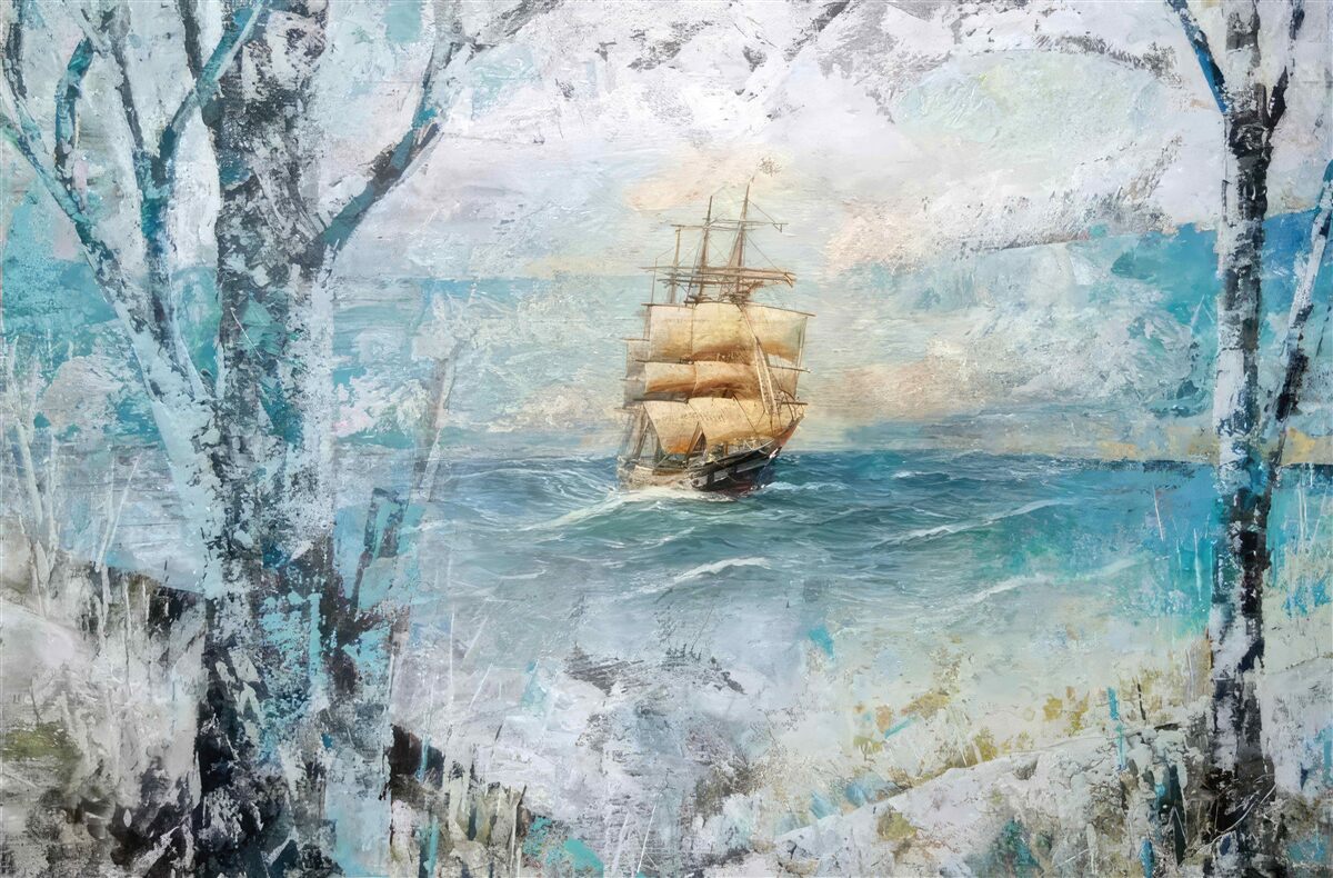 Fotobehang beeld van een schip onder zeil op de oceaan