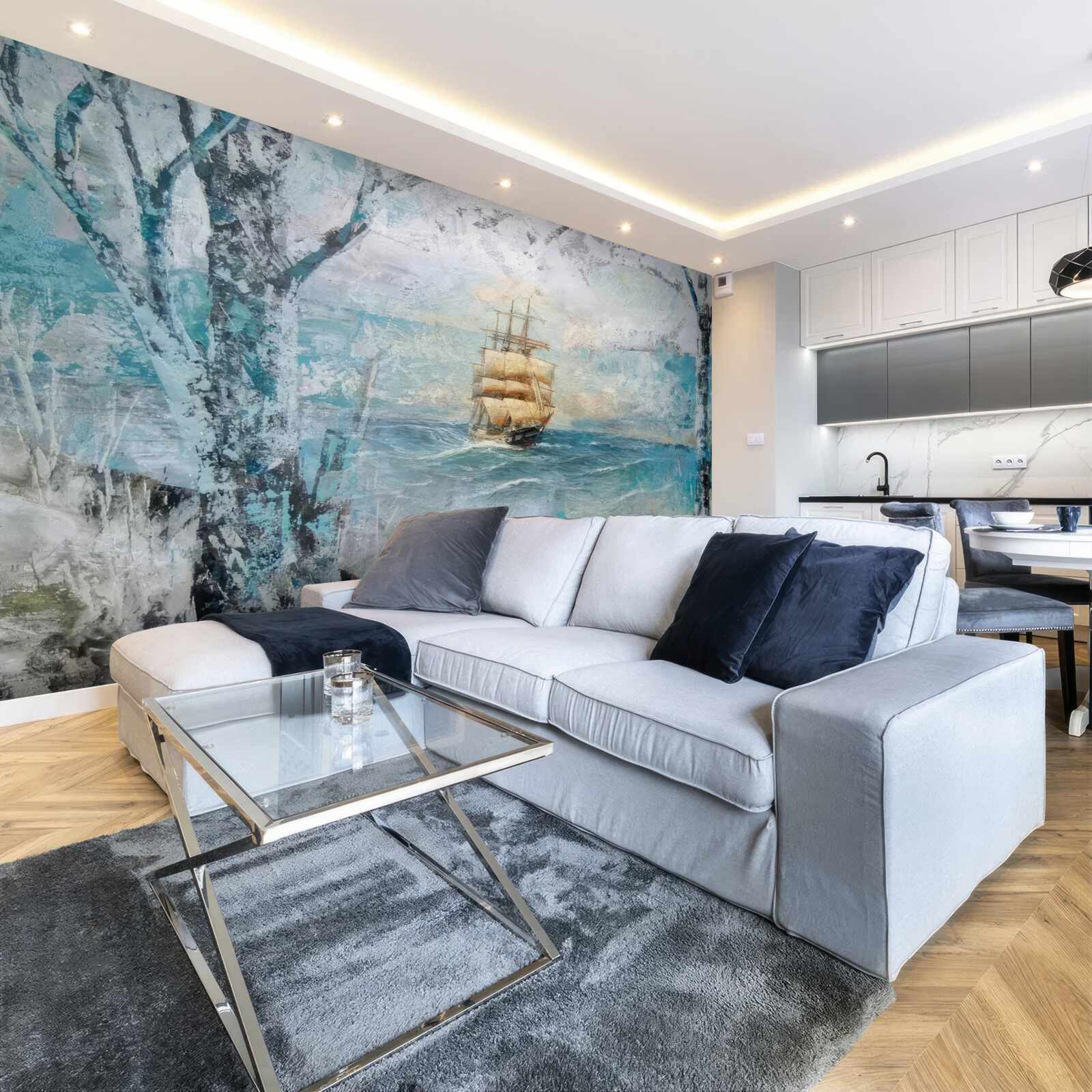 Fotobehang beeld van een schip onder zeil op de oceaan