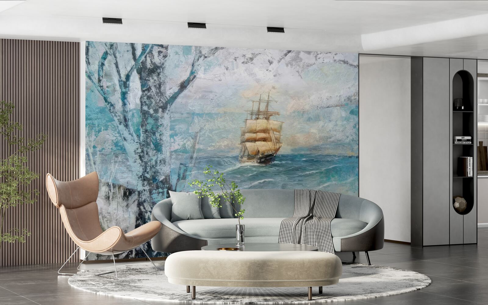 Fotobehang beeld van een schip onder zeil op de oceaan