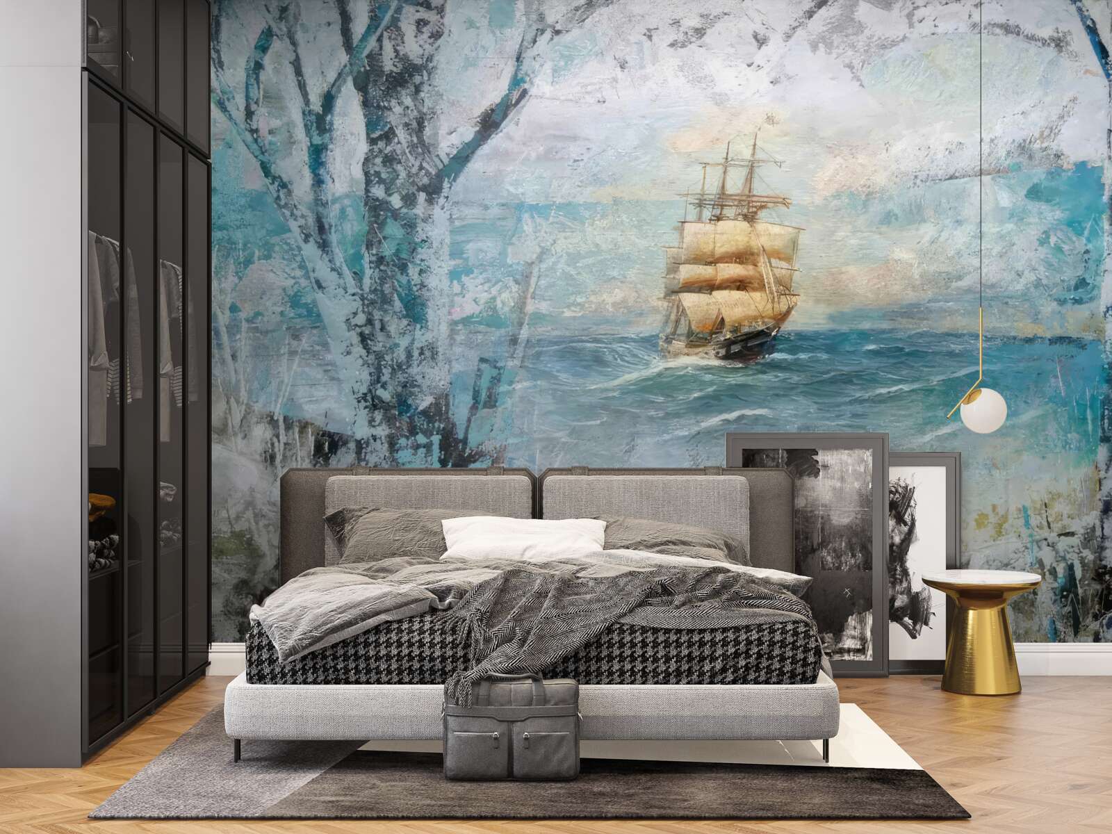 Fotobehang beeld van een schip onder zeil op de oceaan