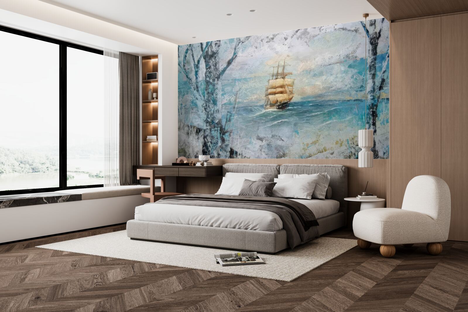 Fotobehang beeld van een schip onder zeil op de oceaan