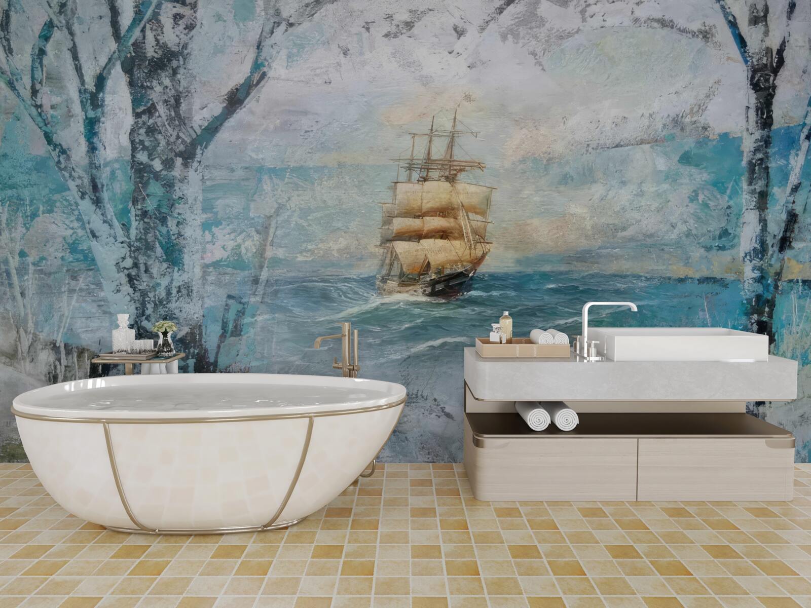 Fotobehang beeld van een schip onder zeil op de oceaan