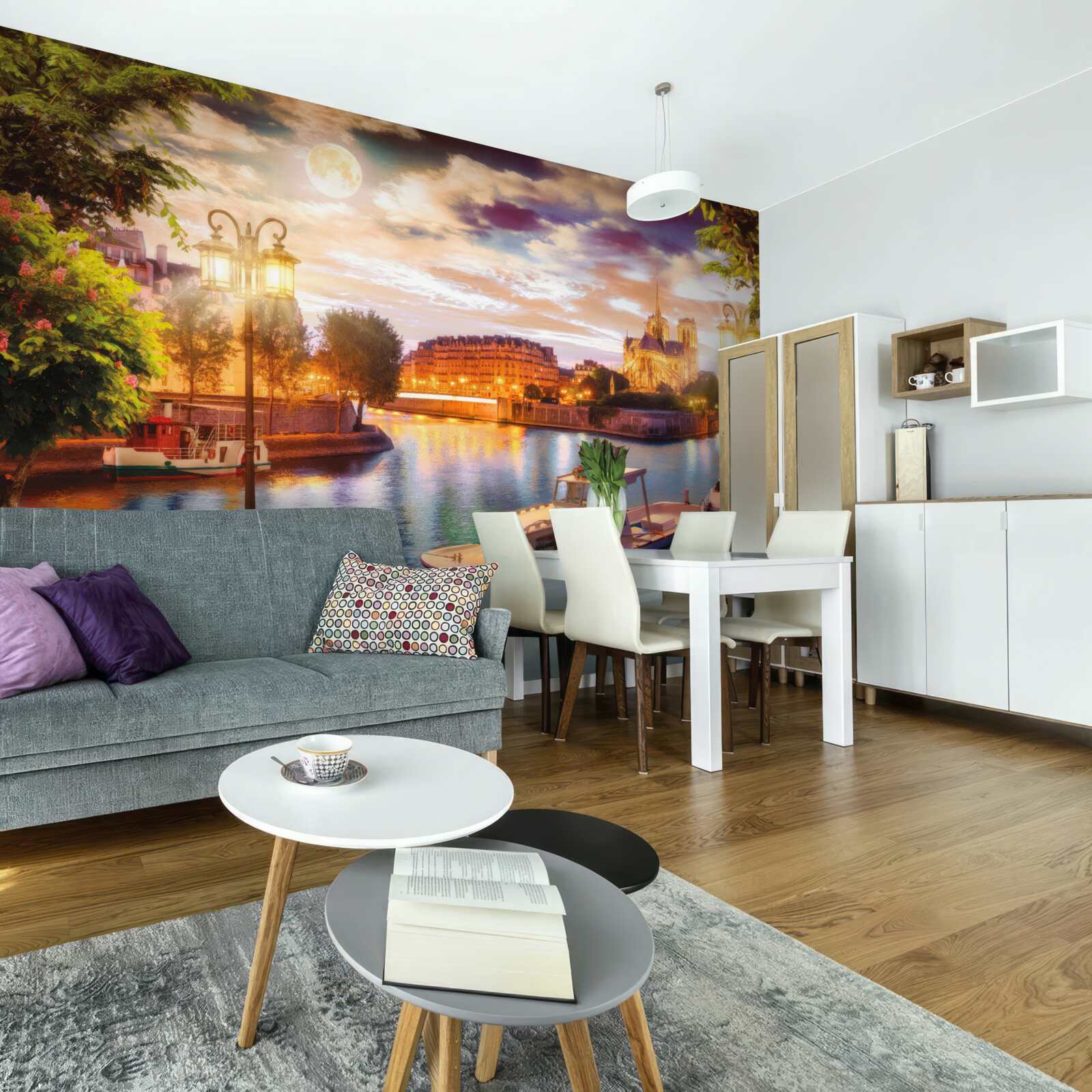 Fotobehang jachten aangemeerd in de stadshaven