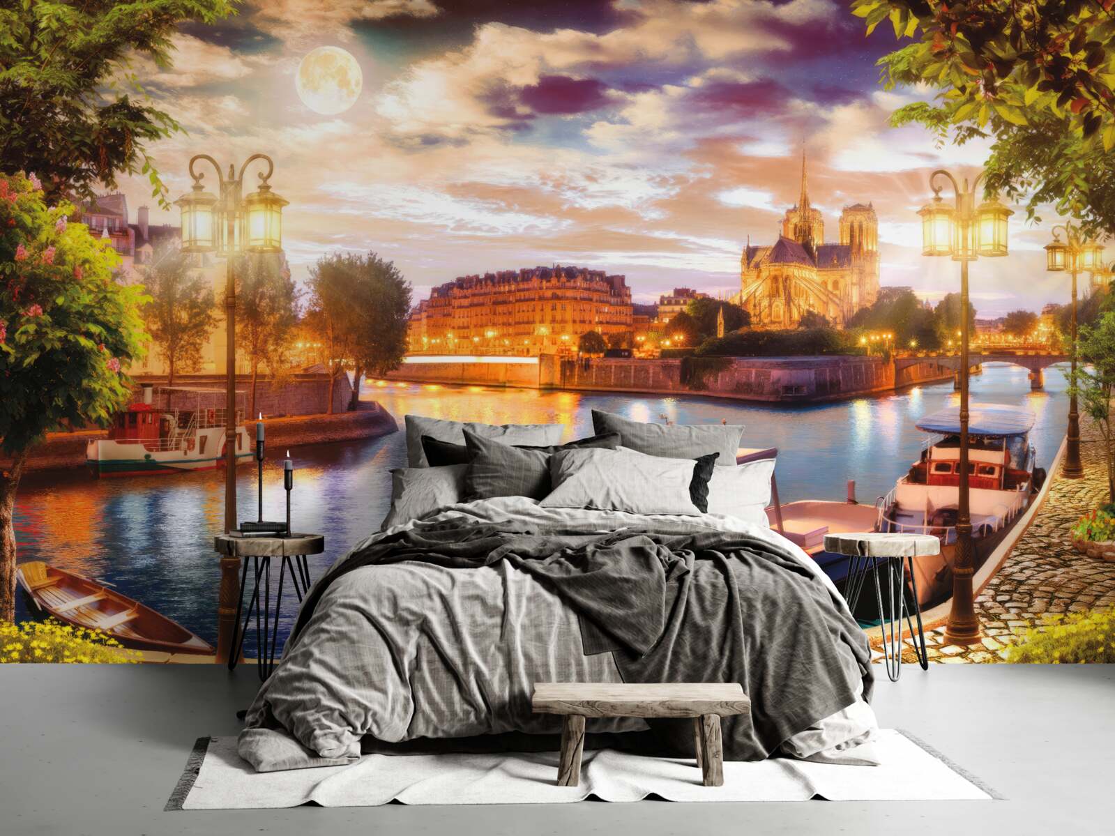 Fotobehang jachten aangemeerd in de stadshaven