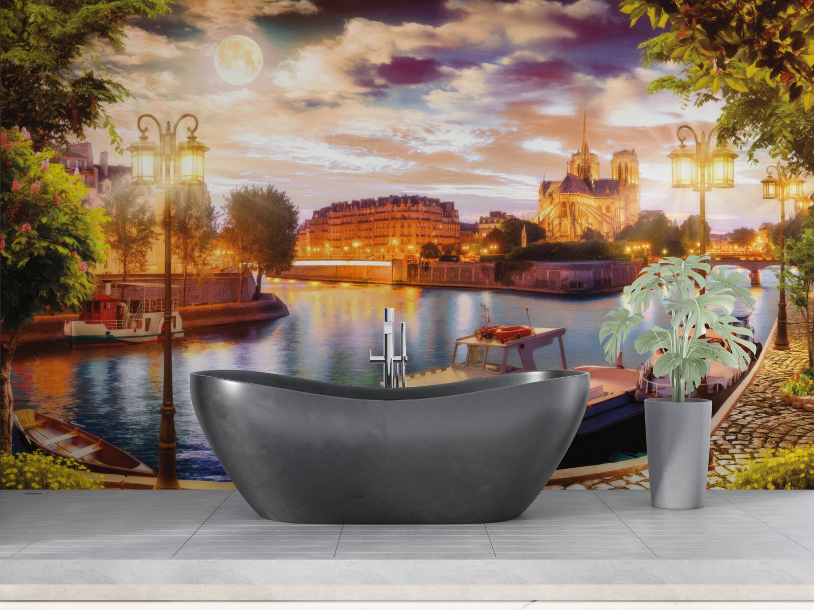 Fotobehang jachten aangemeerd in de stadshaven