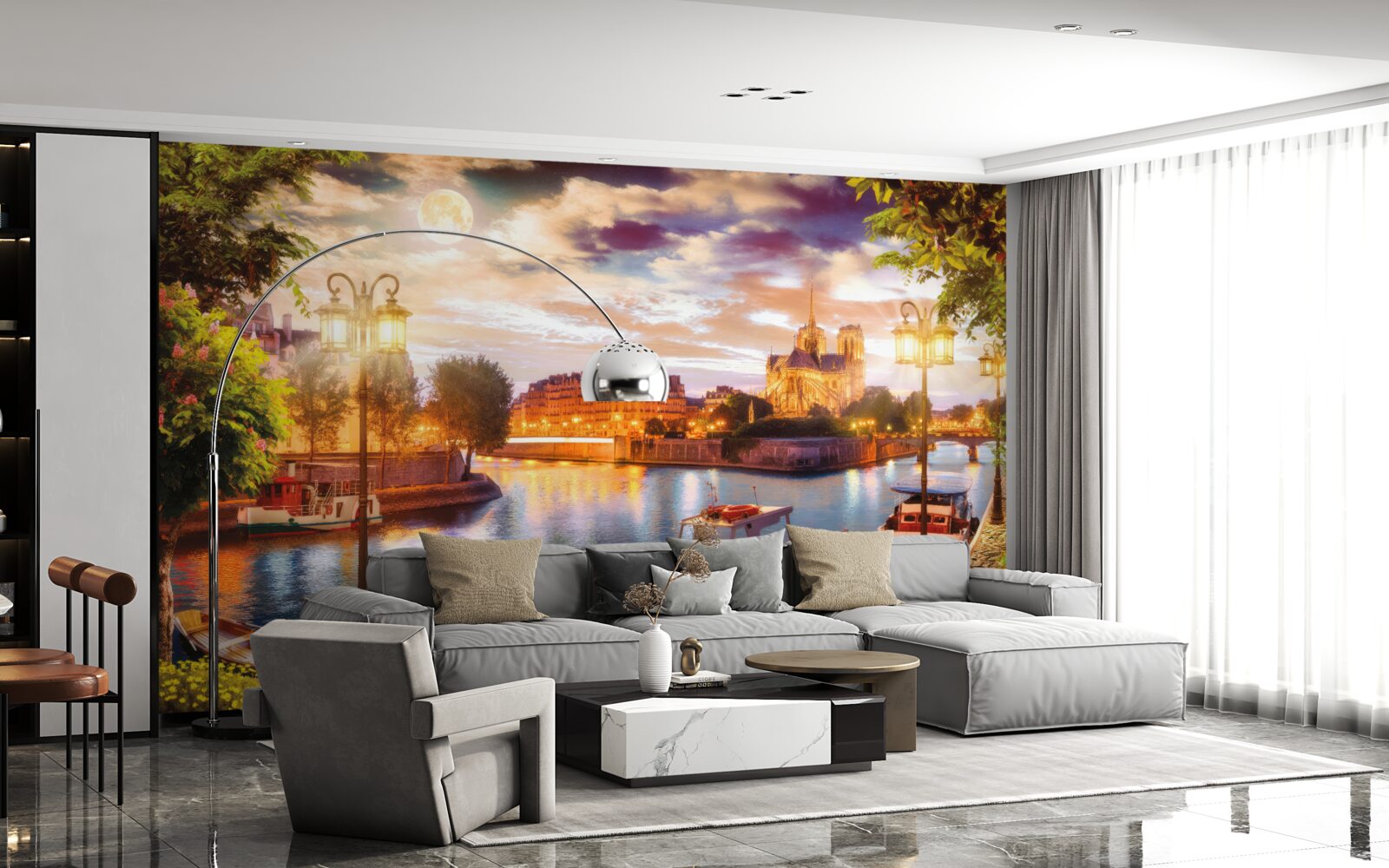 Fotobehang jachten aangemeerd in de stadshaven