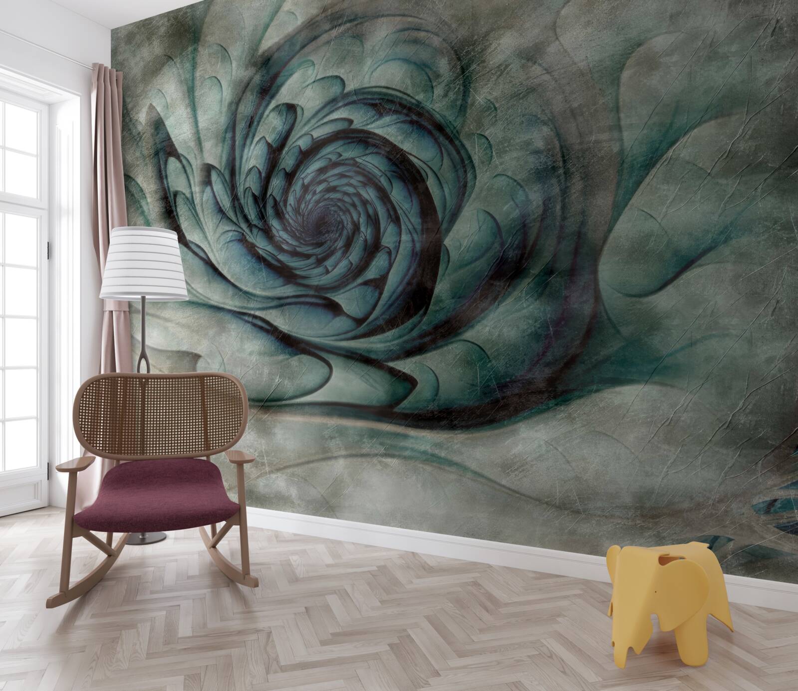 Fotobehang penseelstreken die een afbeelding van een bloem maken