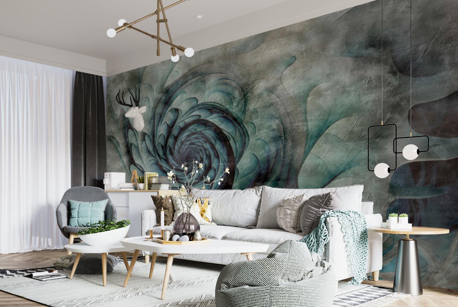 Fotobehang penseelstreken die een afbeelding van een bloem maken